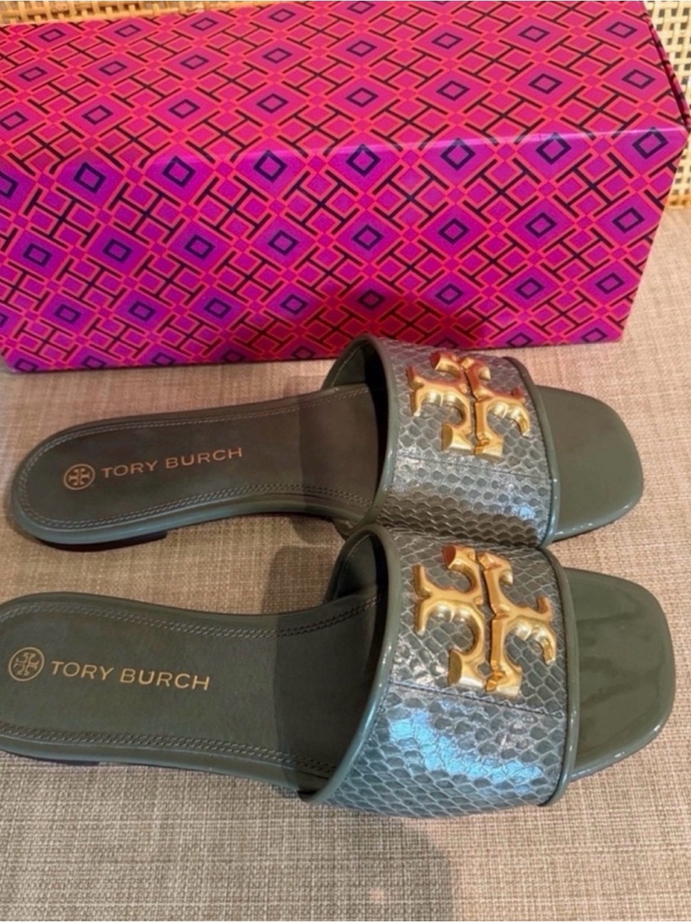 Tory Burch Sandal Resort Green Palm Leaf Eleanor Slide s 9